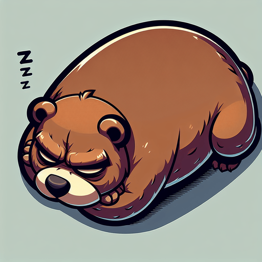 angry big bear, lying down and sleeping, top view, cartoon style.
Single Game Texture. In-Game asset. 2d. Blank background. High contrast. No shadows.