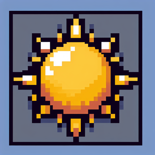 sun pixelart
Single Game Texture. In-Game asset. 2d. Blank background. High contrast. No shadows.