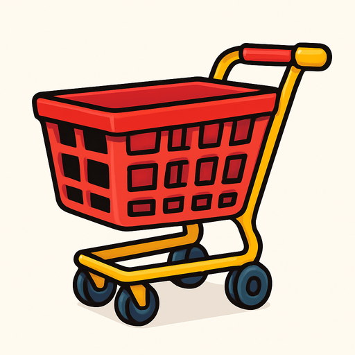 Bir 3d sepet ama tekerlekli market sepeti.
In-Game asset.  2d.  High contrast.  No shadows