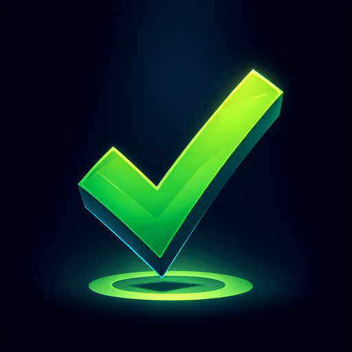 A green check mark on a dark background.
Single Game Texture. In-Game asset. 2d. Blank background. High contrast. No shadows.