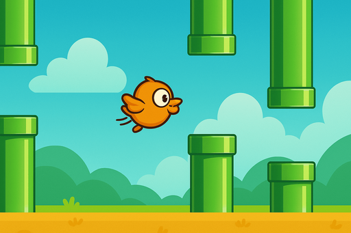 Fullscreen modern App Store landscape banner, 16:9, high definition, for a game titled "Flappy Yap" and with the description "Guide a bird through endless pipes by tapping to flap and avoid obstacles. Survive as long as possible and beat your high score!". No text on banner!