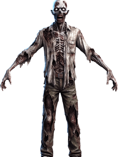 Big zombie.
Single Game Texture.  In-Game asset.  2d.  Blank background.  High contrast.  No shadows. 3d