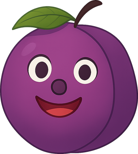 cute purple plum. No background. Transparent background. Blank background. No shadows. 2d. In-Game asset. flat