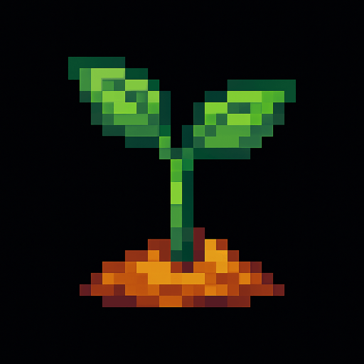 newly sprouted plant.
In-Game asset.  2d.  High contrast.  No shadows. pixel