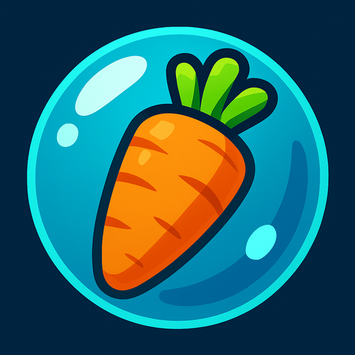 a Carrot in a bubble.
In-Game asset.  2d.  High contrast.  No shadows