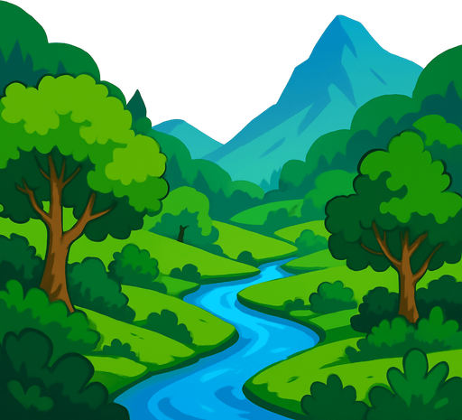 ünlü xp arkaplanı resmi gibi vadi arkapalnı ama ağçlar, çalılar ve nehir olsun 2d 2000x2200 boyutlarında.
In-Game asset.  2d.  High contrast.  No shadows