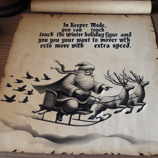 a pergament of Santa Clause on his flying sledge with reindeers, he flees for ravens and leaves a big frosty cloud behind him. There is the text "In Keeper Mode, you can touch santa and swipe your finger into the direction you want to move with extra speed"