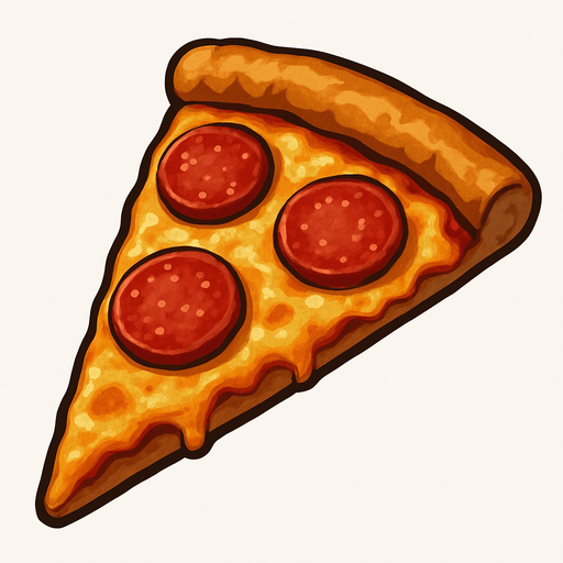 A realistic pizza slice.
In-Game asset.  2d.  High contrast.  No shadows
