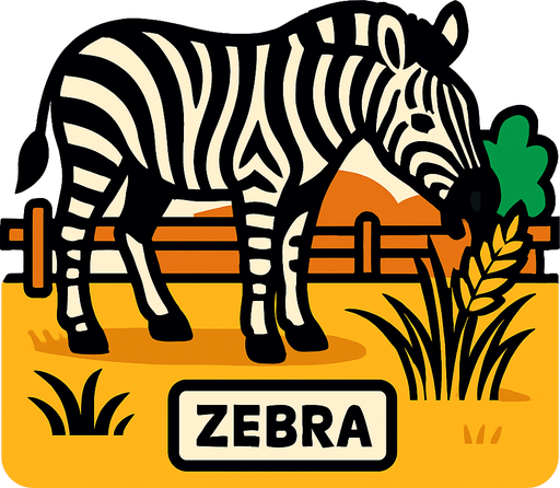 plains zebra feeding wheat in zebra exhibit.
In-Game asset.  2d.  High contrast.  No shadows