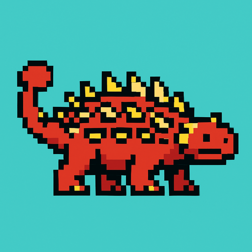 Make it 8 bit style dinosaur Ankylosaurus cartoon character.
In-Game asset.  High contrast.  No shadows