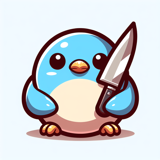 chick. knife. chick hold knife hand. 2D Single Monster. In-Game asset. 2d. Blank background. High contrast. No shadows..