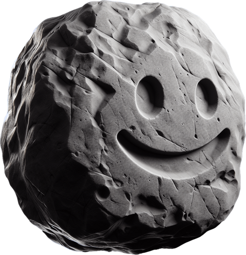 a rock with a smiley face on it.
Single Game Texture. In-Game asset. 2d. Blank background. High contrast. No shadows.