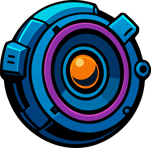 a round shape futuristic speaker.
In-Game asset.  2d.  High contrast.  No shadows