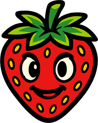 Strawberry with face.
In-Game asset.  2d.  High contrast.  No shadows