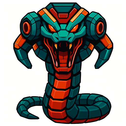 different big cyber snake Robot enemy from the front side facing camera. HD colors. separated
In-Game asset.  2d.  High contrast.  No shadows