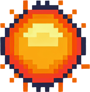 an 8-bit sun
Single Game Texture. In-Game asset. 2d. Blank background. High contrast. No shadows.