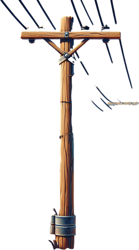wooden electric pole on a desert road.
video game style
