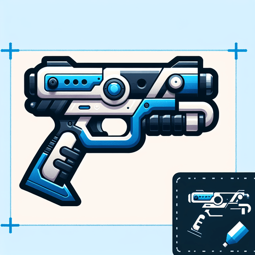 A cartoon-style toy gun with a futuristic design, mainly blue with white and black details, a large trigger, and a barrel that shoots darts.".
Single Game Texture.  In-Game asset.  2d.  Blank background.  High contrast.  No shadows