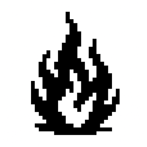 fuego negro de pixeles.
In-Game asset.  2d.  High contrast.  No shadows