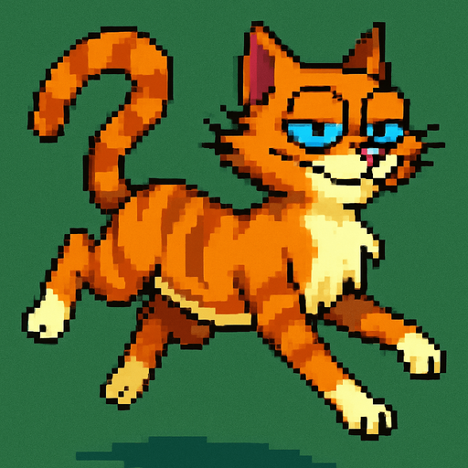 En medio de un salto con el mismo estilo pixel art y fondo verde