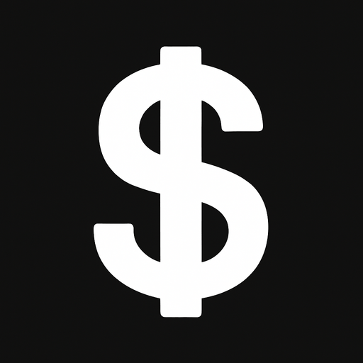 sadece beyaz rengte olan basit dolar simgesi.
In-Game asset.  2d.  High contrast.  No shadows