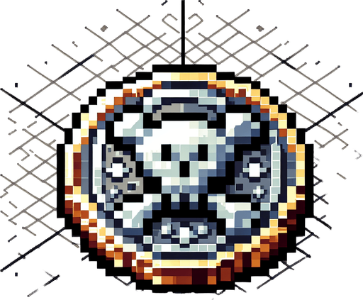 clean isometric silver doubloon. pirate themed. pixelated. 8 bit. viewed from the top as if the coin is resting flat..
Single Game Texture. In-Game asset. 2d. Blank background. High contrast. No shadows.