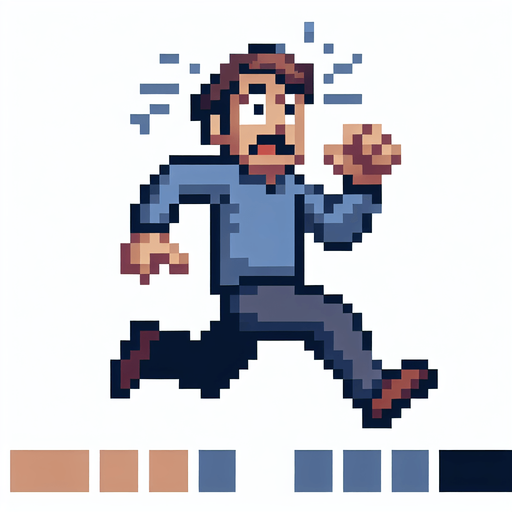 Pixel art,  Frightened adult running away scared..
Single Game Texture. In-Game asset. 2d. Blank background. High contrast. No shadows.