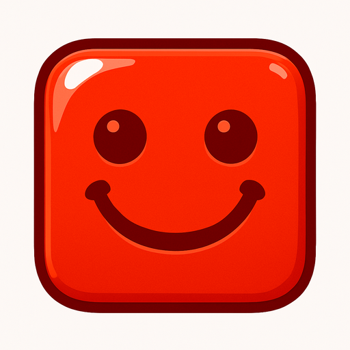 Can you draw a smiling face with rounded edges, square red and shiny effect?.
In-Game asset.  2d.  High contrast.  No shadows