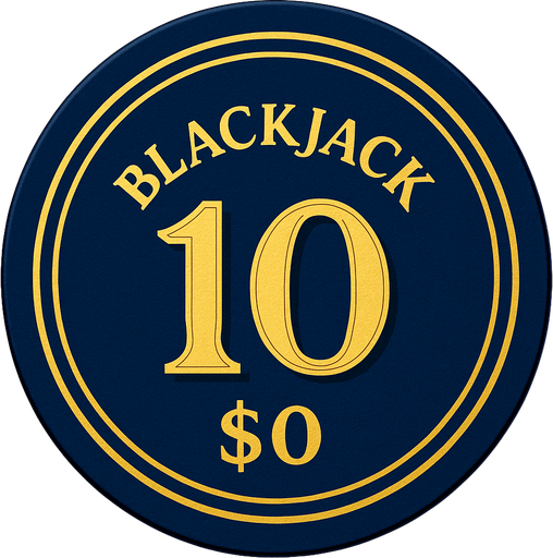 "Crea un asset para una ficha de casino de $10 para Blackjack.
Color Principal: Azul zafiro profundo o un azul medianoche.
Borde/Detalles: Dos o tres franjas finas en un color que contraste, como blanco o dorado.
Valor: El número '10' grande y claro en el centro, en dorado o blanco, con una tipografía de casino.
Estilo: Lujoso, elegante, coherente con 'La Tentación Dorada'.".
In-Game asset.  2d.  High contrast.  No shadows que el texto blackjack ete arriba
