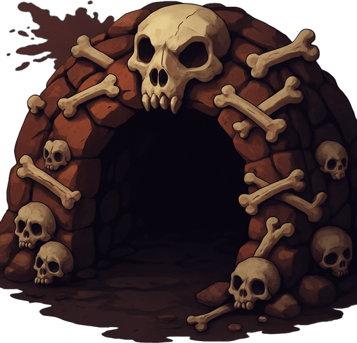 bu zindan girişini bir tık daha korkutucu göster mesela etrafındaki taşlarında üstünde kemikler en üst ortadaki taşında kemikten bir hayvvan başı gibi