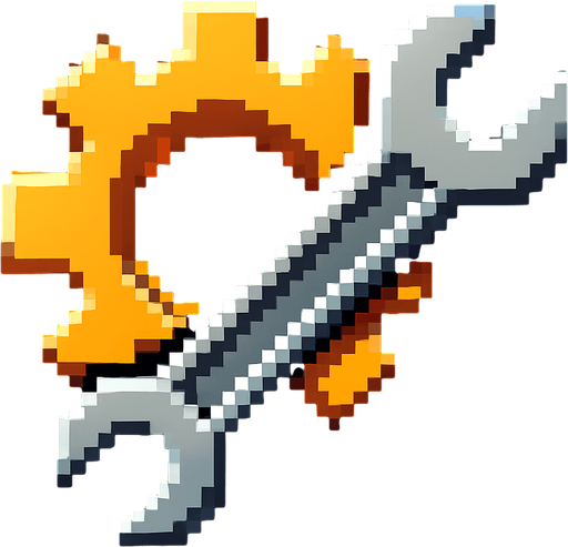 Пиксельная шестерёнка с гаечным ключом.
In-Game asset.  2d.  High contrast.  No shadows