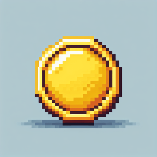 A gold coin. 8 bit pixel art.
Single Game Texture.  In-Game asset.  2d.  Blank background.  High contrast.  No shadows