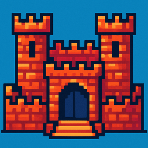 pixsel castle.
In-Game asset.  2d.  High contrast.  No shadows