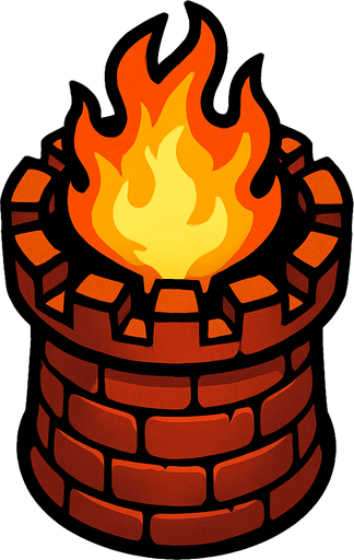 torrre de fuego desde arriba.
In-Game asset.  2d.  High contrast.  No shadows