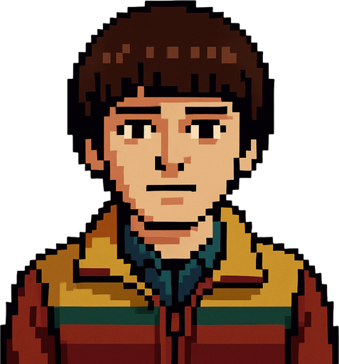 Will Byers from Stranger Things in pixel art style.
In-Game asset.  2d.  High contrast.  No shadows