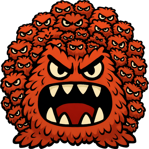 Cute swarm monster with fury eyes and large mouth.
In-Game asset.  2d.  High contrast.  No shadows