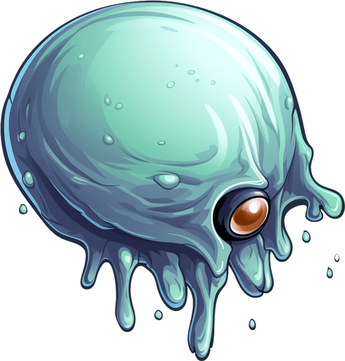 Single enemy slime bullet flying downwards.
Game Texture. In-Game asset. 2d. Pixelart. White background. Blank background. Low detail. High contrast.