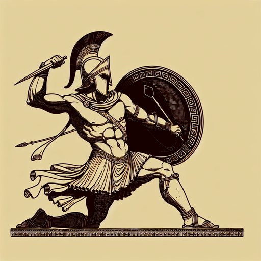 An animated image of an aggressive ancient greek warrior.
Single Game Texture. In-Game asset. 2d. Blank background. High contrast. No shadows.
