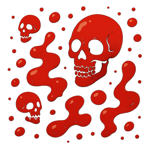 Red oil floating in space with skulls flowing too.
Single Game Texture.  In-Game asset.  2d.  Blank background.  High contrast.  No shadows