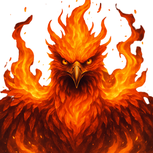 Fénix envuelto en llamas mirando al frente, algo realista, pero no poner un pájaro rojo cualquiera.
In-Game asset.  2d.  High contrast.  No shadows