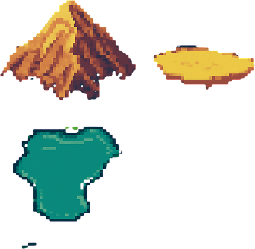 ova ya dağa platoya vadiye göle akarsuya sahip bir harita.
In-Game asset.  2d.  High contrast.  No shadows
pixelart