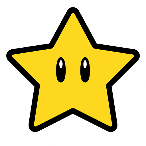 Star mario grafics no background.
In-Game asset.  2d.  High contrast.  No shadows