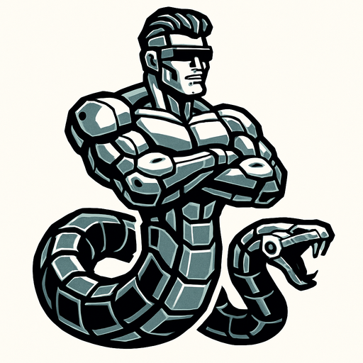 Robotic GigaChad snake.
In-Game asset.  2d.  High contrast.  No shadows