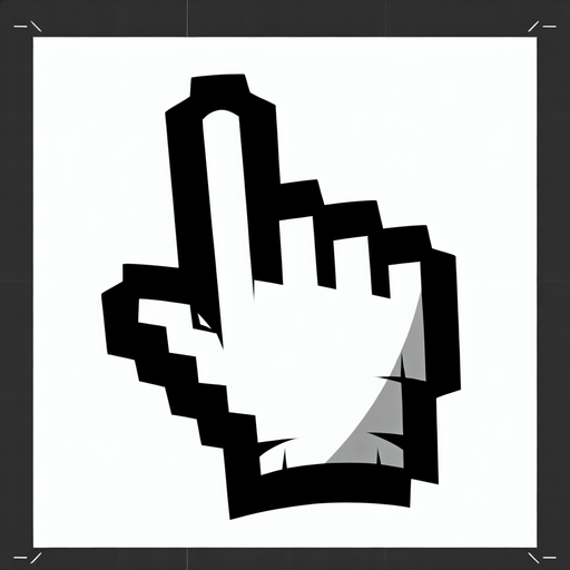 курсор, указывающий палец руки.
Single Game Texture. In-Game asset. 2d. Blank background. High contrast. No shadows.