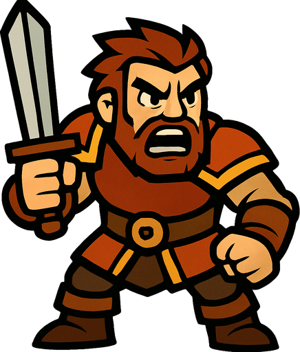 Angry warrior holding a sword.
In-Game asset.  2d.  High contrast.  No shadows