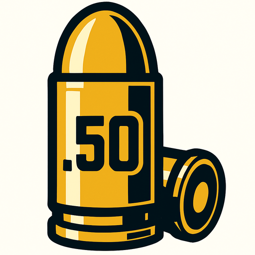 draw a pistol bullet 50 calibre.
In-Game asset.  2d.  High contrast.  No shadows