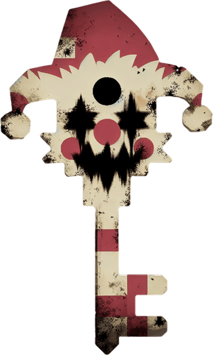 a simple dirty, dark and eerie Christmas clown key.
Single Game Texture. In-Game asset. 2d. Blank background. High contrast. No shadows.