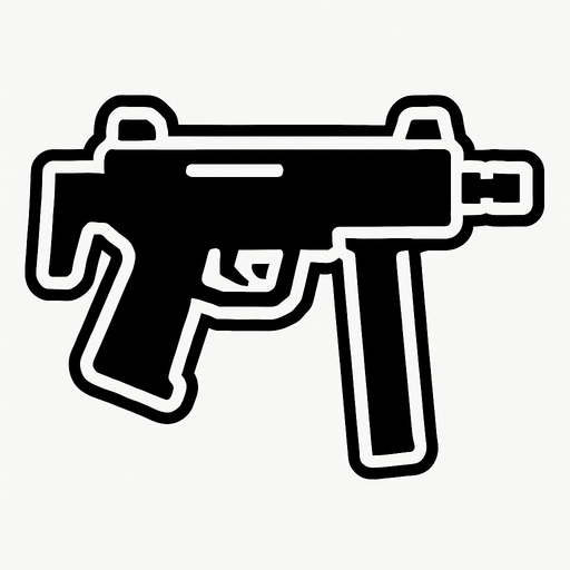 black smg icon with white stroke.
In-Game asset.  2d.  High contrast.  No shadows