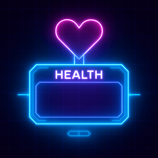 neon cyberpunk health meter empty glowing hologram flat 3d straight on symmetrical