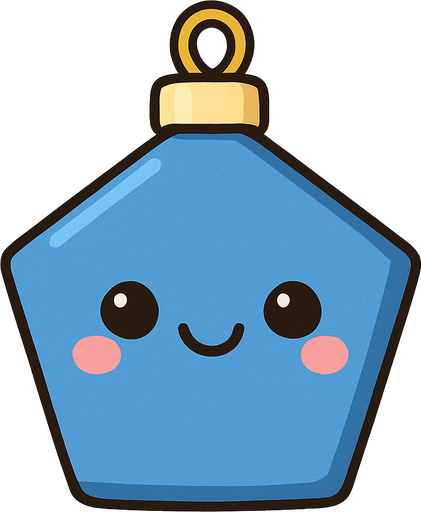 Perfectly pentagon blue Christmas decoration with cute happy face. Cartoon style. Cute art style. Simple vector style.